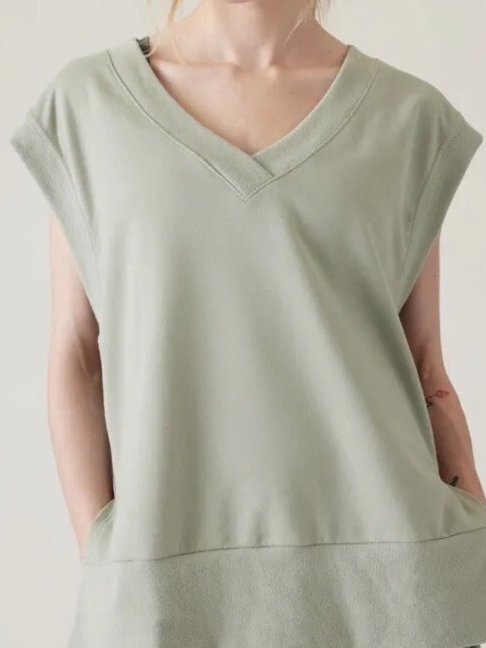 Olive Green V-Neck Knit Top | Oversized Short Sleeve Sweater Tee
